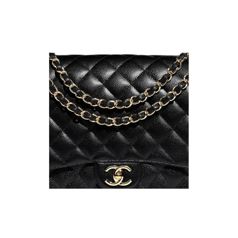 CHANEL Grain Embossed Cow Leather Zippered Crossbody Bag, Shoulder Bag Extra Large Women's Black-5