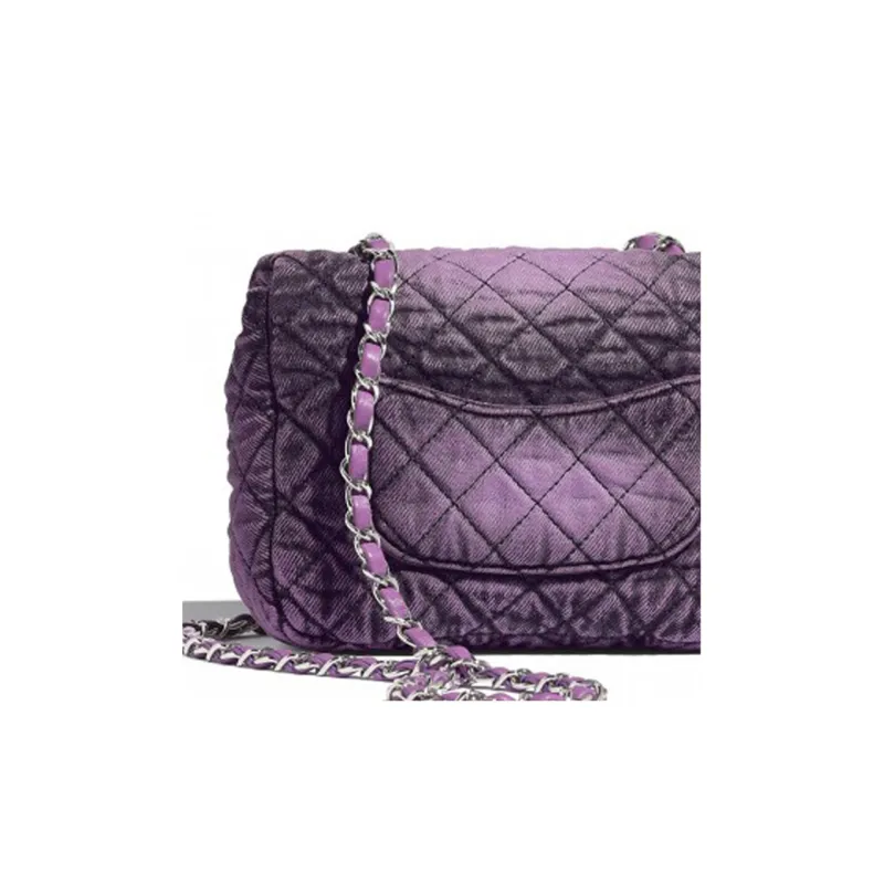 CHANEL Denim Shoulder Bag, Crossbody Bag Women's Black Purple-4