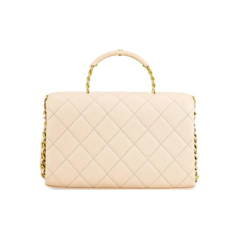 CHANEL Grain Embossed Calfskin Handbag, Shoulder Bag, Crossbody Bag Trumpets Women's Light Beige-2