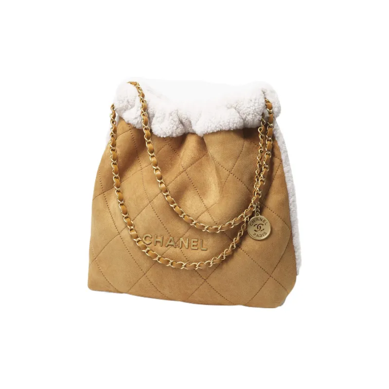 CHANEL Sheepskin Suede Lambskin Bucket Bag, Shoulder Bag, Crossbody Bag Women's Beige/White-1