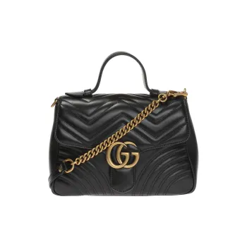 GUCCI GG Marmont Leather Messenger Bag Chain Shoulder Bag Crossbody Bag Handbag Small Size Women's Black