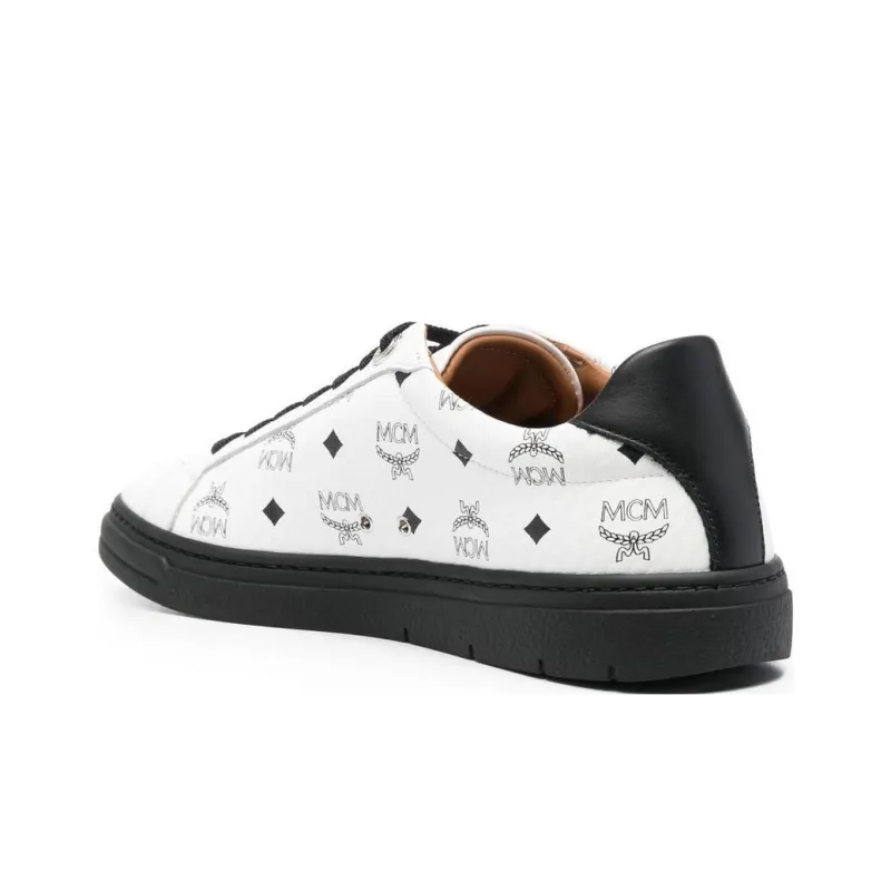 MCM Low Top Skateboard Shoes Women's White Black-3