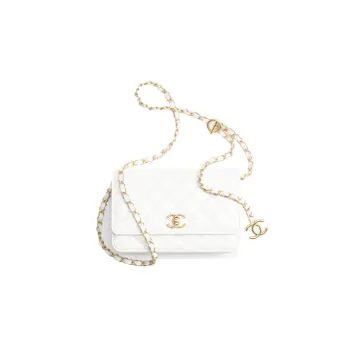 CHANEL Grained Calfskin Shoulder Bag Crossbody Bag Women's White