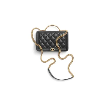 CHANEL Shiny Calfskin Shoulder Bag Crossbody Bag Women's Black