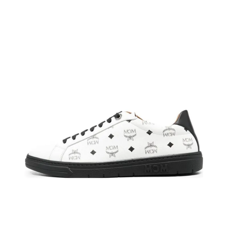 MCM Low Top Skateboard Shoes Women's White Black-0
