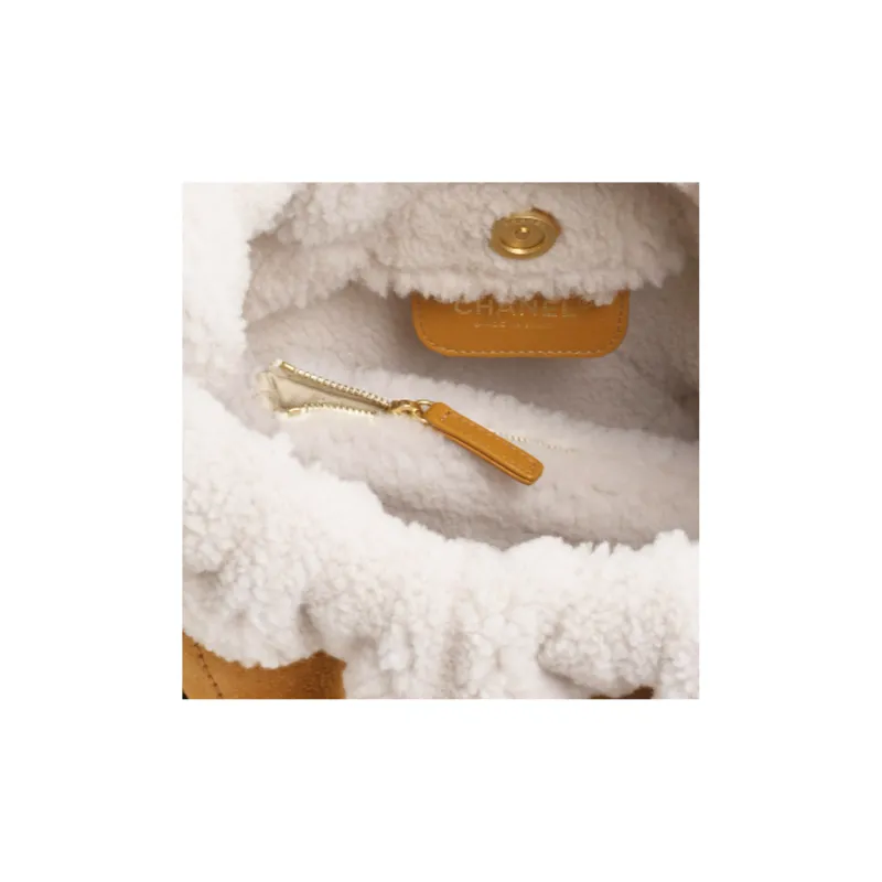 CHANEL Sheepskin Suede Lambskin Bucket Bag, Shoulder Bag, Crossbody Bag Women's Beige/White-2