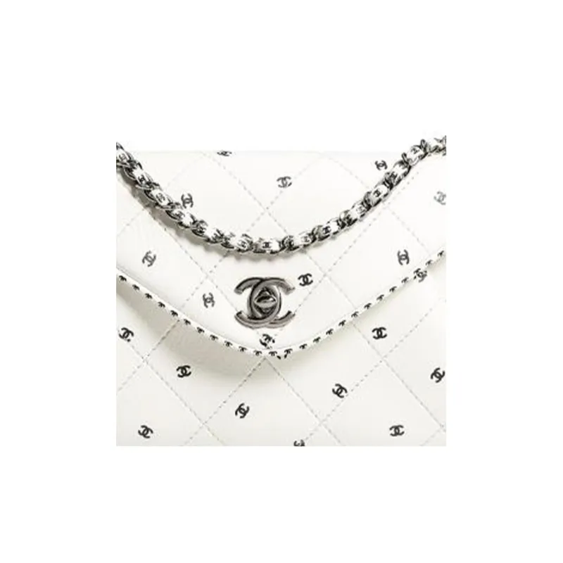 CHANEL Leather Envelope Bag, Chain Bag, Clutch Women's White-2