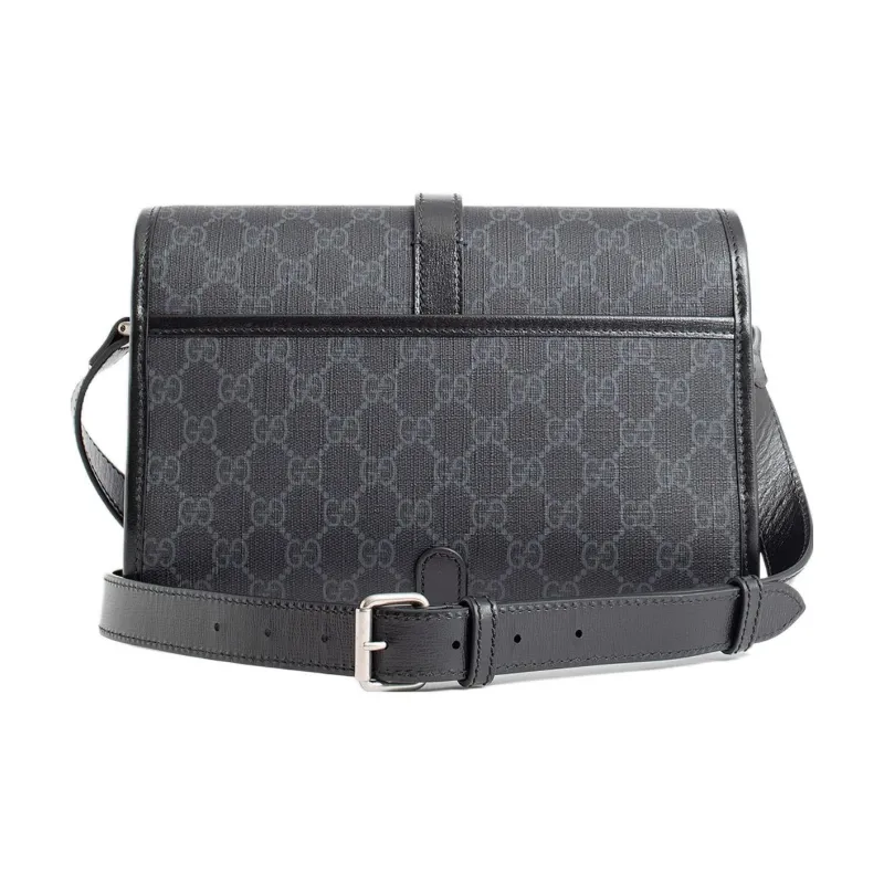 GUCCI Canvas With Leather Messenger Bag Shoulder Bag Crossbody Bag Medium Size Men's Black-2