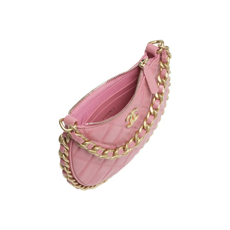 CHANEL Shiny Wrinkle Lambskin One Shoulder Handbag Women's Pink-2