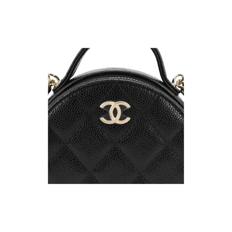 CHANEL Grain Embossed Calfskin Round Bag Handbag Women's Black-4