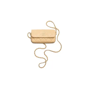 CHANEL Lambskin Cell Phone Pouch, Shoulder Bag, Crossbody Bag Regular Women's Yellow