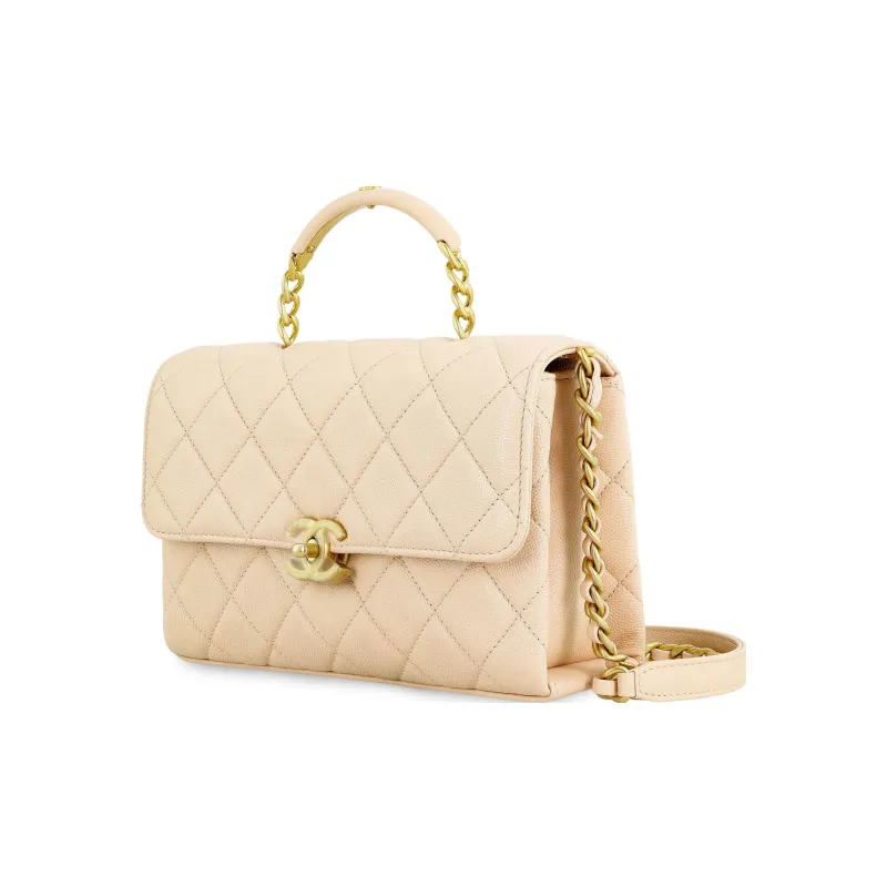 CHANEL Grain Embossed Calfskin Handbag, Shoulder Bag, Crossbody Bag Trumpets Women's Light Beige-1