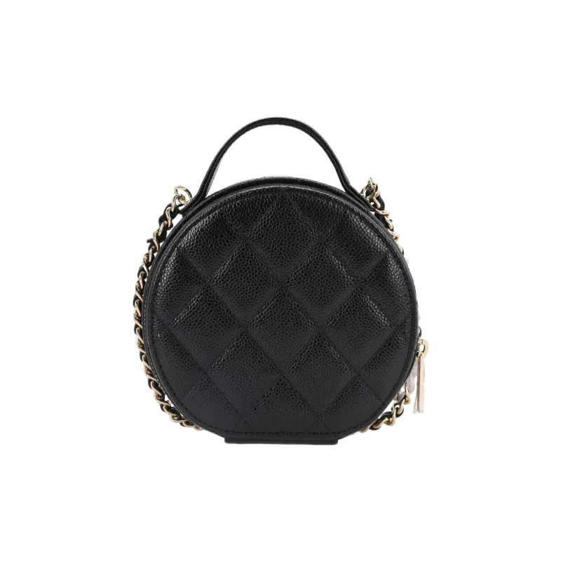 CHANEL Grain Embossed Calfskin Round Bag Handbag Women's Black-2
