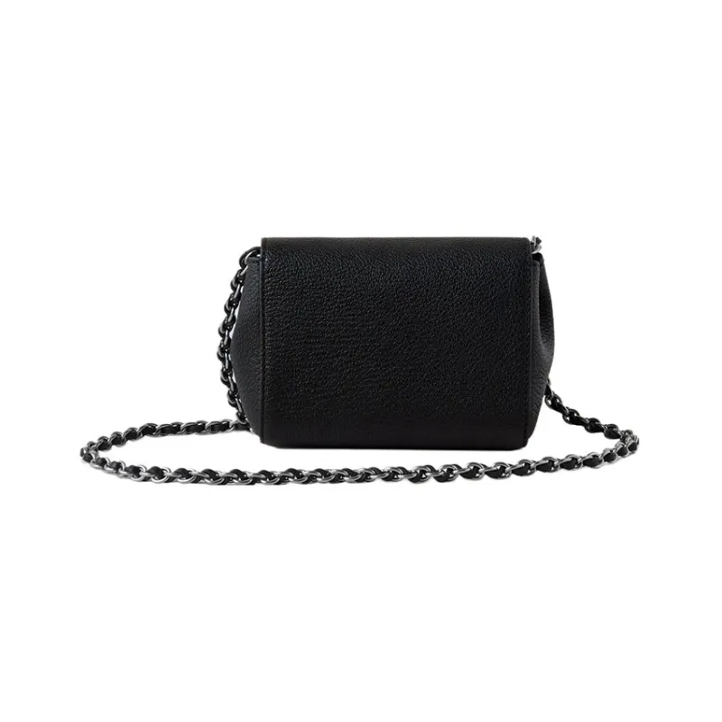 Mulberry Goatskin Crossbody Bag, Shoulder Bag Mini Women's Black & Silver-4