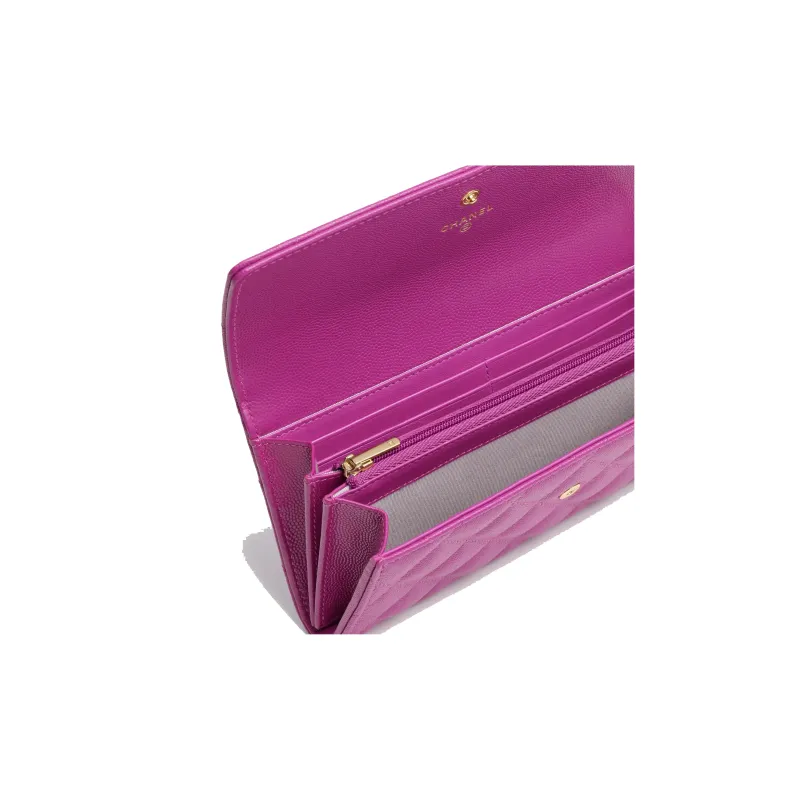 CHANEL Shiny Calfskin Pocket Wallet Women's Purple-2