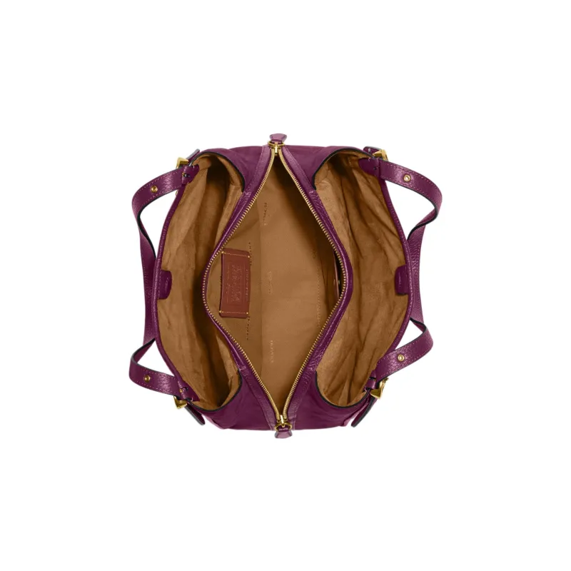 COACH Lori Grain Leather With Suede Shoulder Bag, Handbag, Shoulder Bag Women's Deep Berry Purple-4