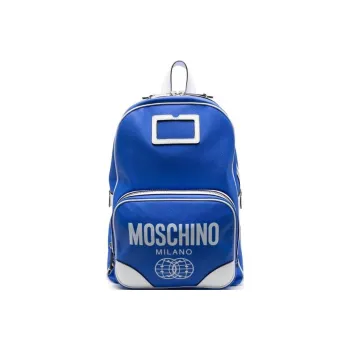 MOSCHINO SMILEY Collaboration Fabric With Leather Backpack Men's Iron Blue