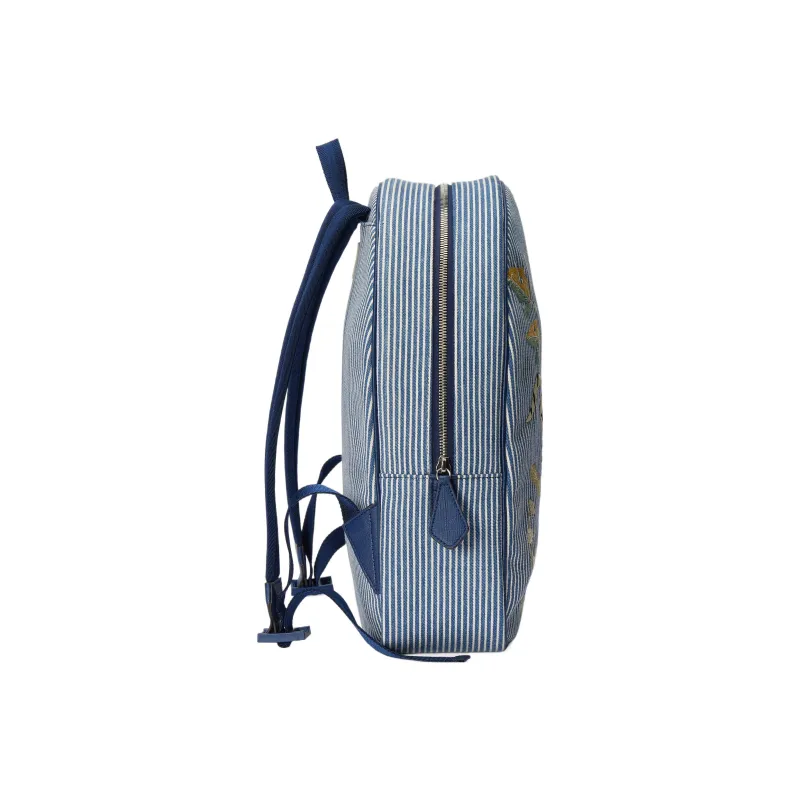 GUCCI Cotton Fabric With Brocade And Leather Backpack Kids' Blue & Ivory White-3