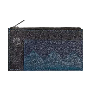 HERMES Mysore Goat Skin Card Holder Women's Black/Marine Blue/Dark Blue