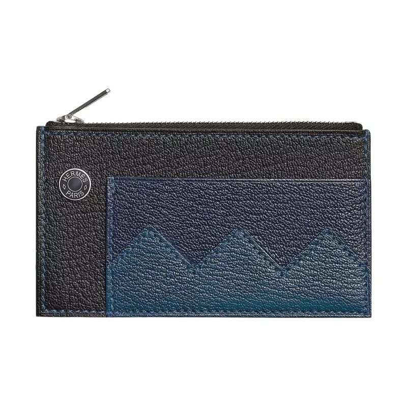 HERMES Mysore Goat Skin Card Holder Women's Black/Marine Blue/Dark Blue-0