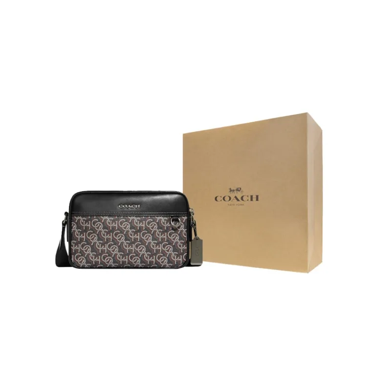 COACH Graham PVC Cow Leather Patchwork Camera Bag Shoulder Bag Crossbody Bag Medium Size Unisex Gray & Black-8