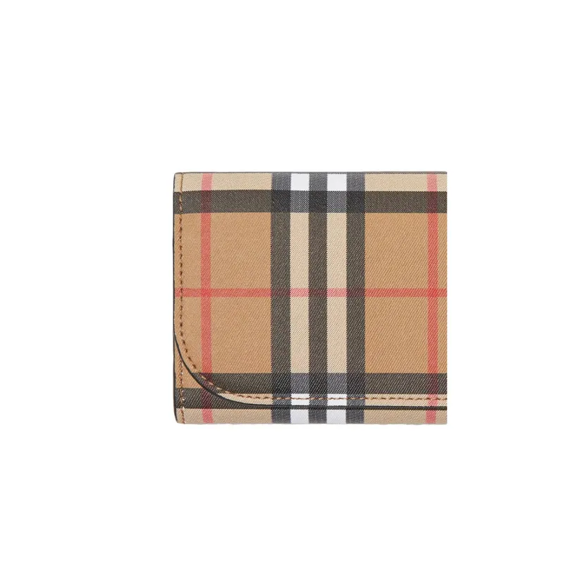 Burberry Cow Leather Card Holder Wallet Women's Beige-4
