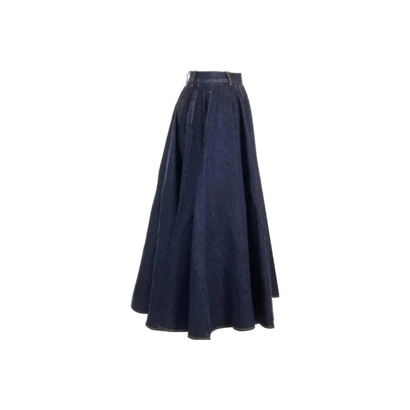Alaia Pleat Detailed Denim Midi Skirt-2