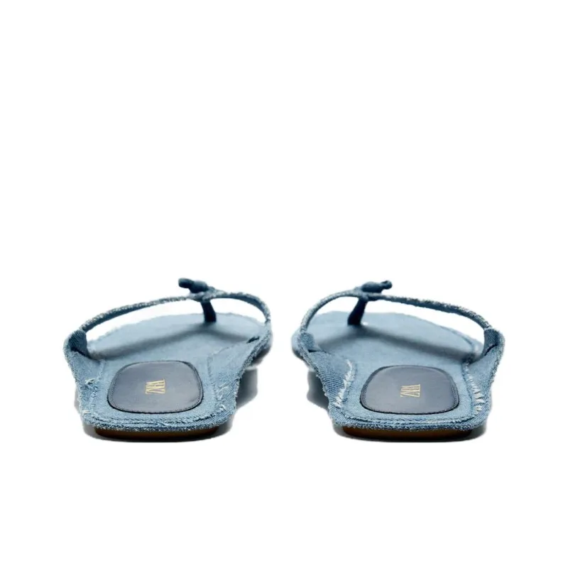 ZARA Rubber Sole Quiet Flip Flops Women's Sea Blue-4