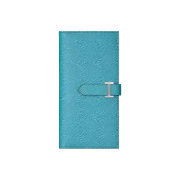 HERMES Bearn Epsom Leather Wallet Women's Northern Blue/Heart Red