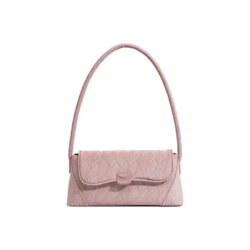 NOMK PU Biker Bag French Bread Shoulder Bag Small Square Bag One Shoulder Crossbody Women's Pink/Ecru