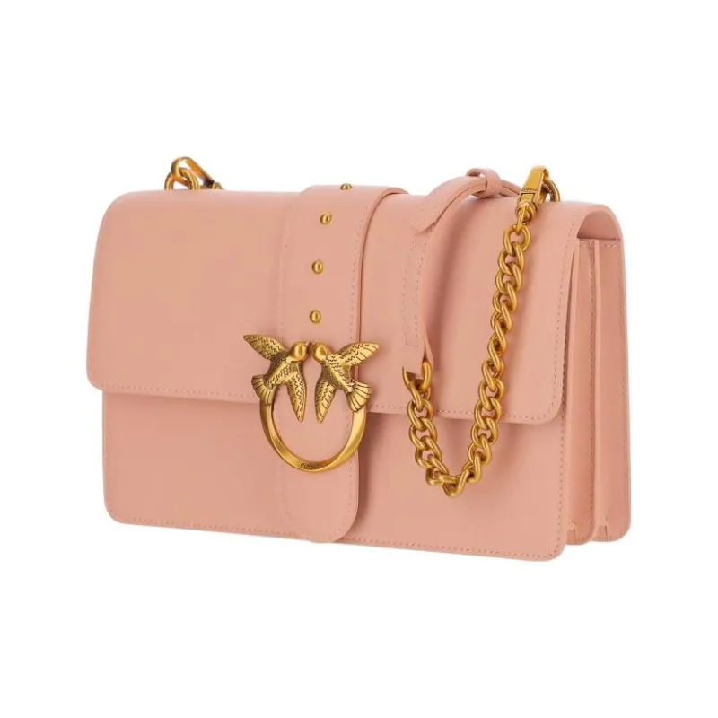 PINKO Cow Leather Patchwork With Fabric Swift Bag Envelope Bag Shoulder Bag Crossbody Bag Women's Flesh Pink-1