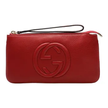 GUCCI Cow Leather Wrist Bag Coin Purse Wallet Regular Women's Red