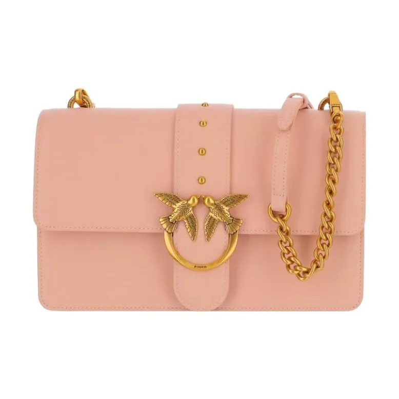 PINKO Cow Leather Patchwork With Fabric Swift Bag Envelope Bag Shoulder Bag Crossbody Bag Women's Flesh Pink-0
