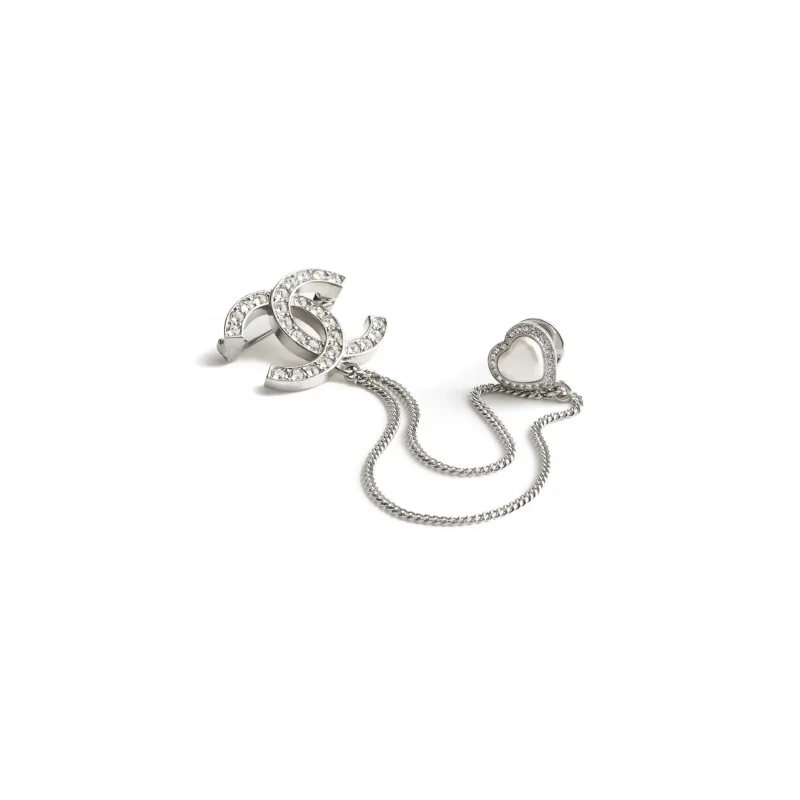 CHANEL Metal Rhinestone Brooches Women's Silver-1