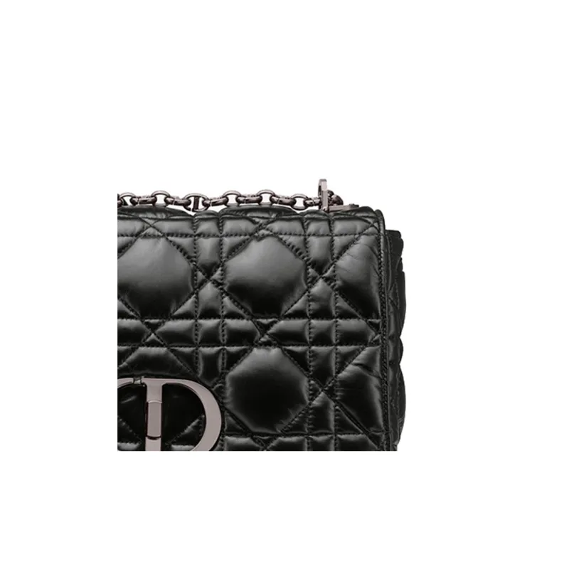 DIOR Caro Cow Leather Shoulder Bag Crossbody Bag Large Size Women's Black Silver-5
