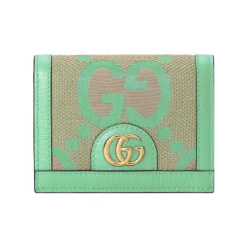 GUCCI Ophidia Canvas With Leather Wallets Card Holders Women's Grass Green