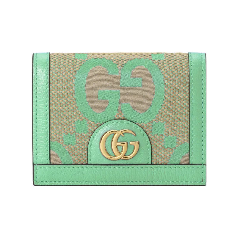 GUCCI Ophidia Canvas With Leather Wallet, Card Holder Women's Grass Green-0