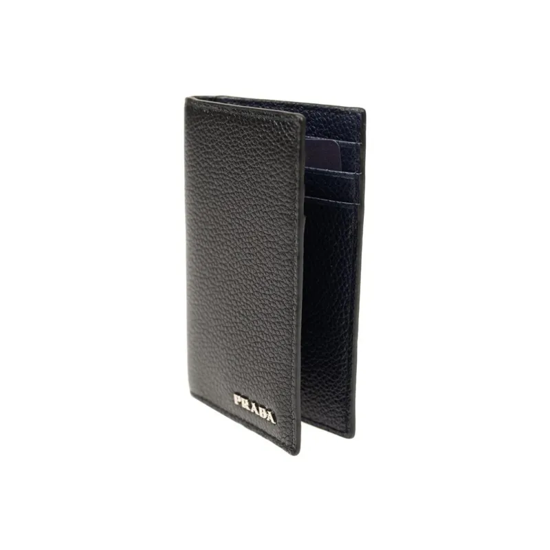 PRADA Calfskin Wallet, Card Holder Regular Men's Black-3