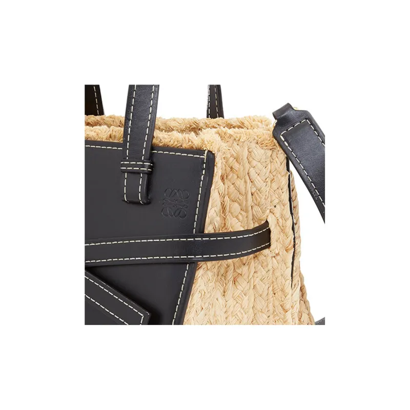 LOEWE Straw Leather Tote Bag Shopping Bag Handbag Women's Black-1