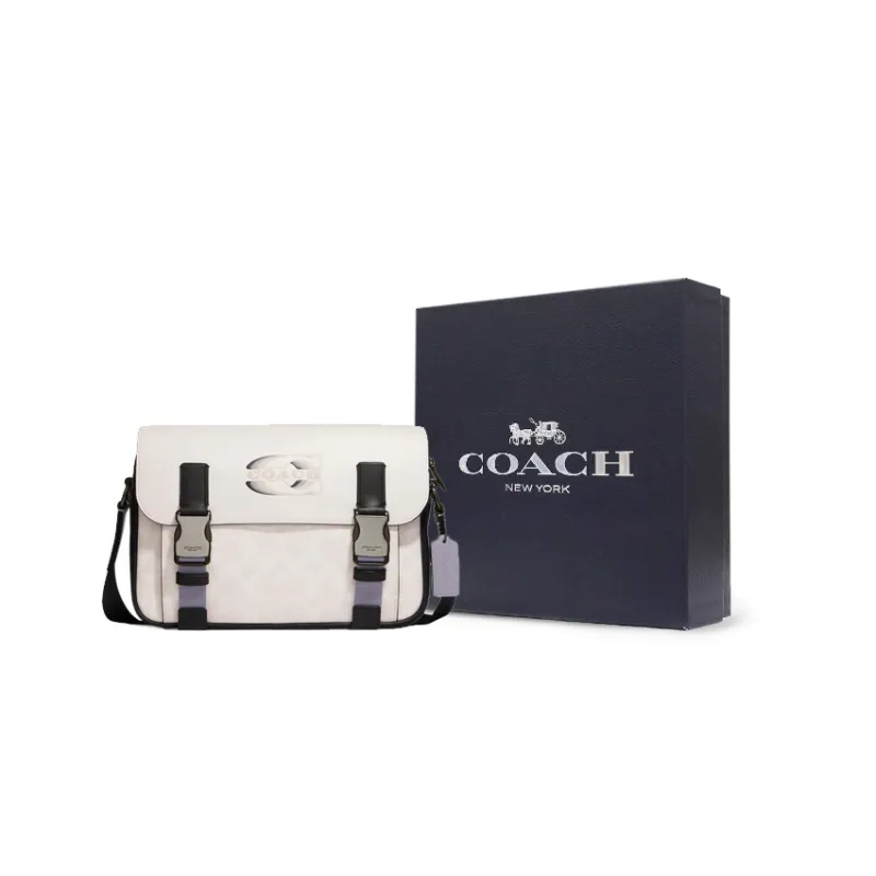 COACH Track Cow Leather Messenger Bag Shoulder Bag Crossbody Bag Large Size Unisex White-5