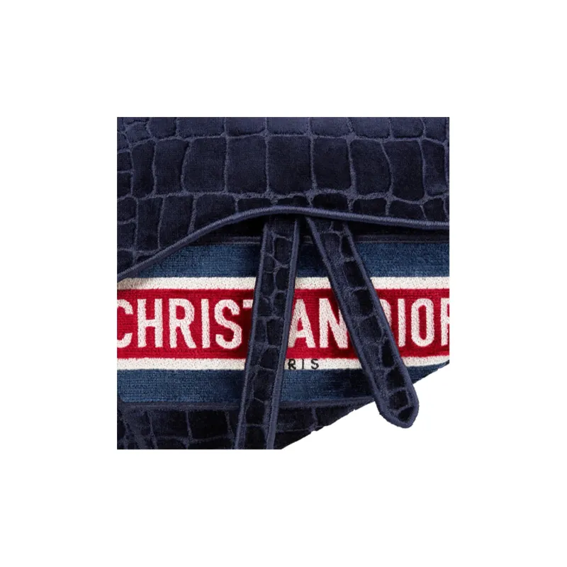 DIOR Saddle Velvet One Shoulder Handbags Women's Blue-3