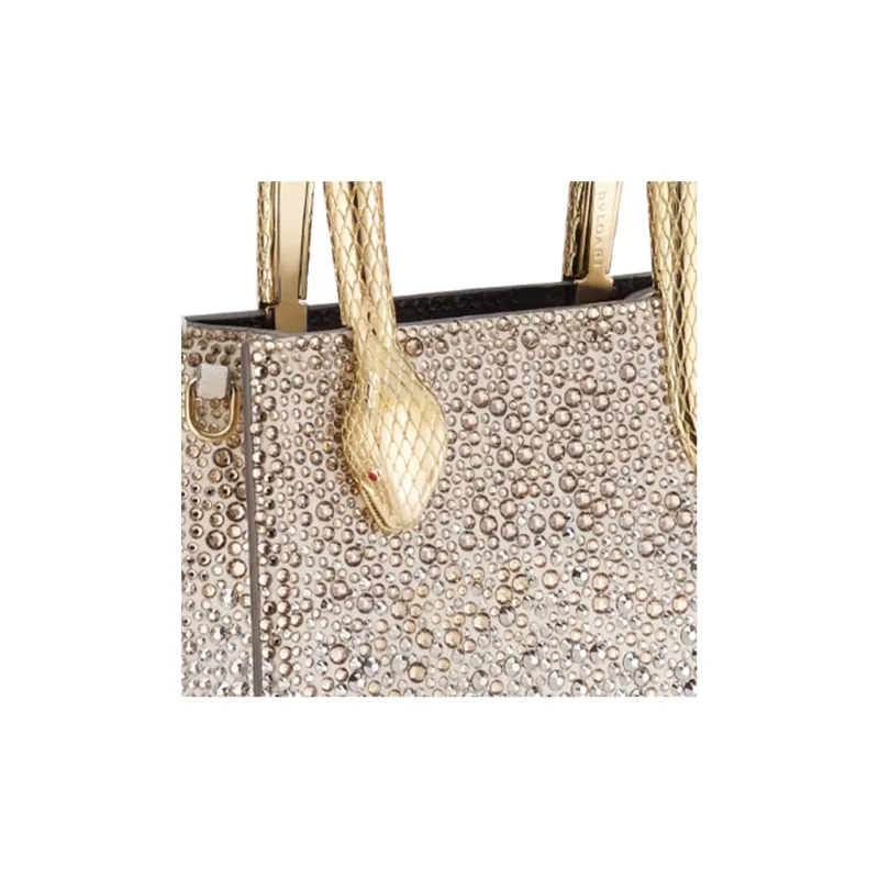 BVLGARI Serpenti Series Suede Tote Bag Shopping Bag Shoulder Bag Crossbody Bag Handbag Mini Women's Gold/White-4