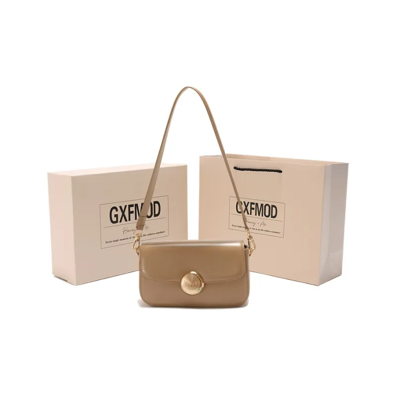 GXFMOD Cow Leather Shoulder Bag Small Square Bag Shoulder Bag Women's Black/White/Khaki-7