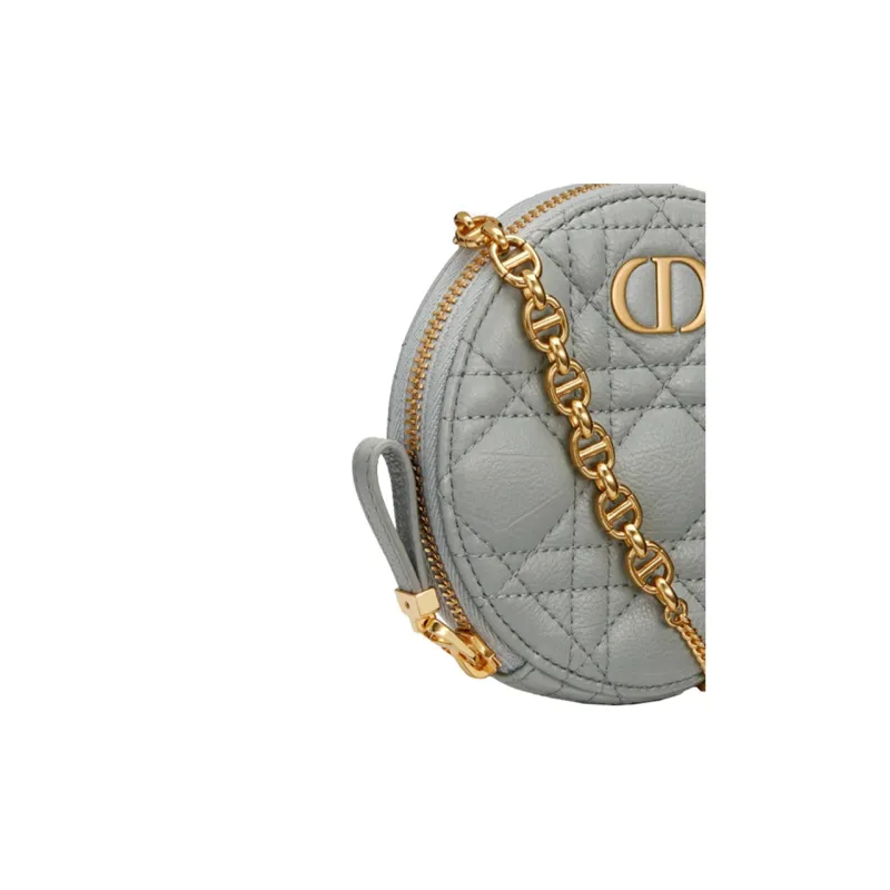 DIOR Caro Cow Leather Coin Purse Women's Gray-2