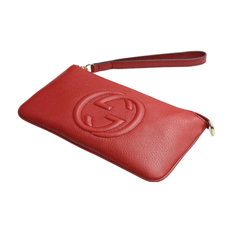 GUCCI Cow Leather Wrist Bag Coin Purse Wallet Regular Women's Red-3