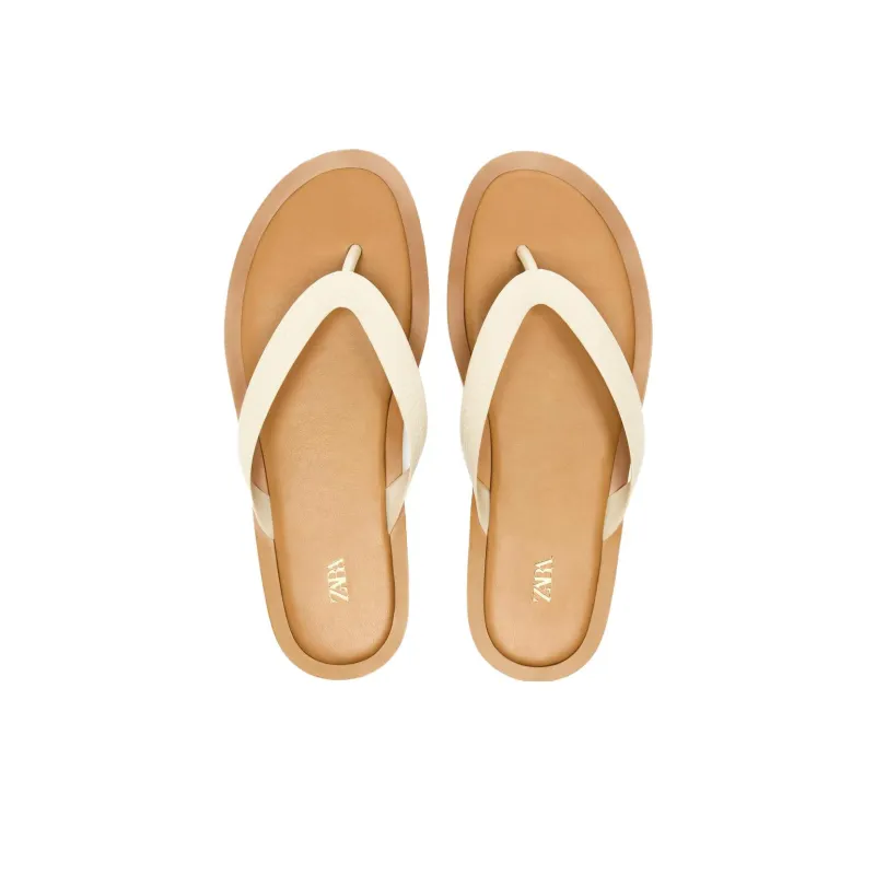 ZARA Quiet Flip Flops Women's Light Beige Yellow-2