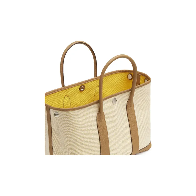 HERMES Garden Party Officier Canvas With Negonda Calfskin Canvas Bag Handbags Unisex Light Beige/Naples Yellow/Cookie-2