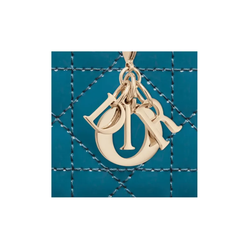 DIOR Lady Dior Cow Leather Coin Purse Card Clip Card Holder Women's Gray Blue-3