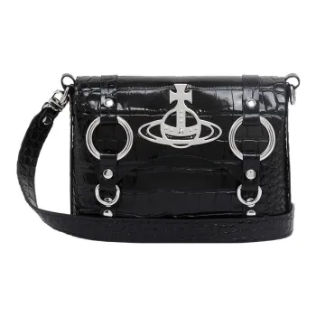 Vivienne Westwood Calfskin Messenger Bag Shoulder Bag Crossbody Bag Women's Black