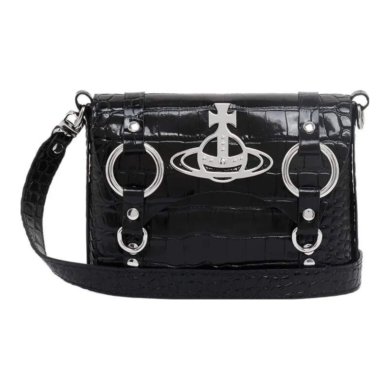 Vivienne Westwood Calfskin Messenger Bag Shoulder Bag Crossbody Bag Women's Black-0